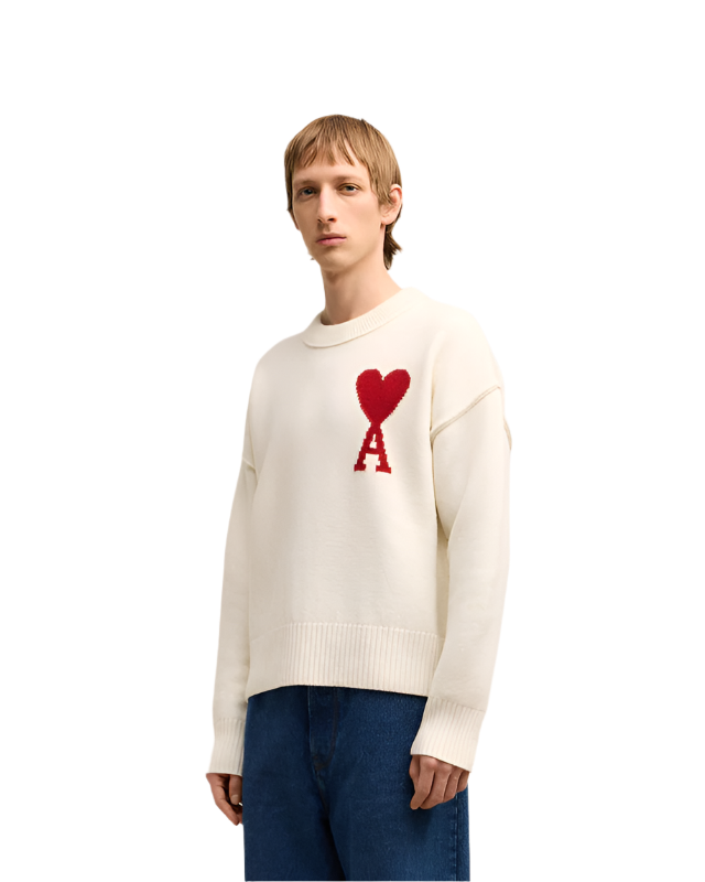 AMI Paris White Wool Ami de Coeur Sweater