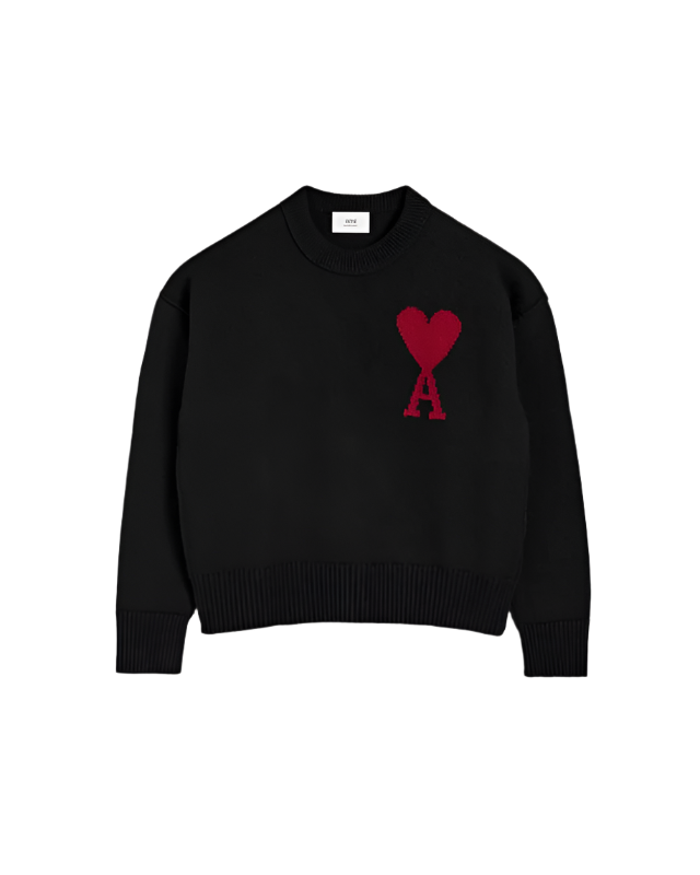 AMI Paris Black Wool Ami de Coeur Sweater