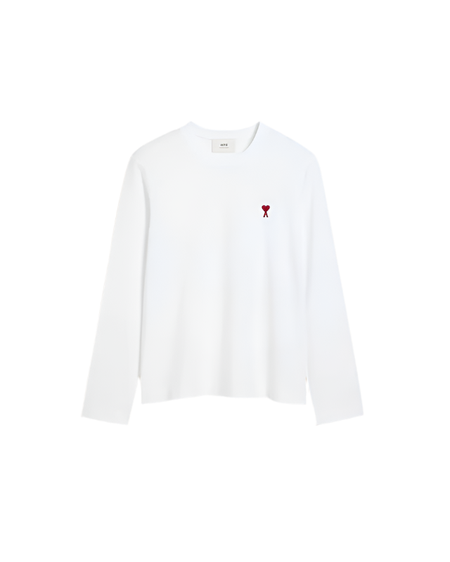 AMI Paris White Cotton Ami de Coeur Long Sleeves T-Shirt