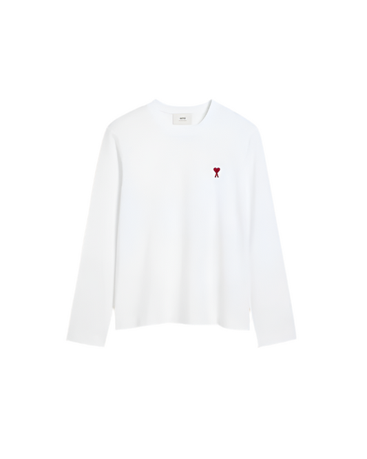 AMI Paris White Cotton Ami de Coeur Long Sleeves T-Shirt