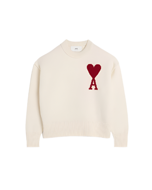 AMI Paris White Wool Ami de Coeur Sweater