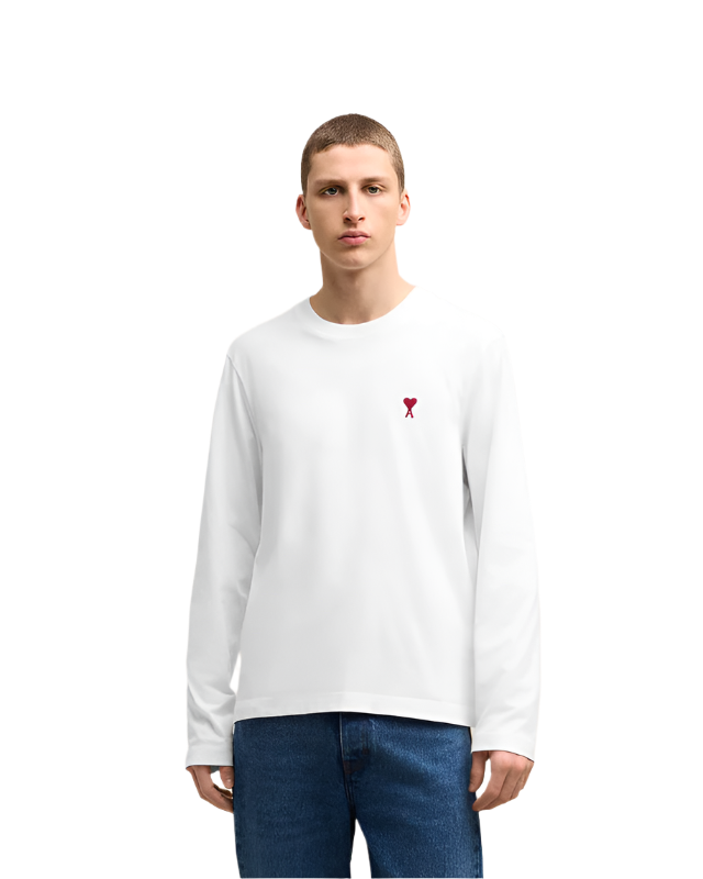 AMI Paris White Cotton Ami de Coeur Long Sleeves T-Shirt