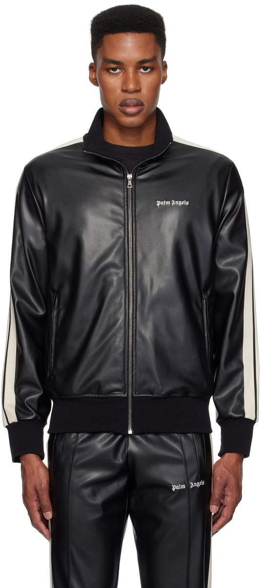 Palm Angels Black Leather Effect Faux-Leather Track Jacket