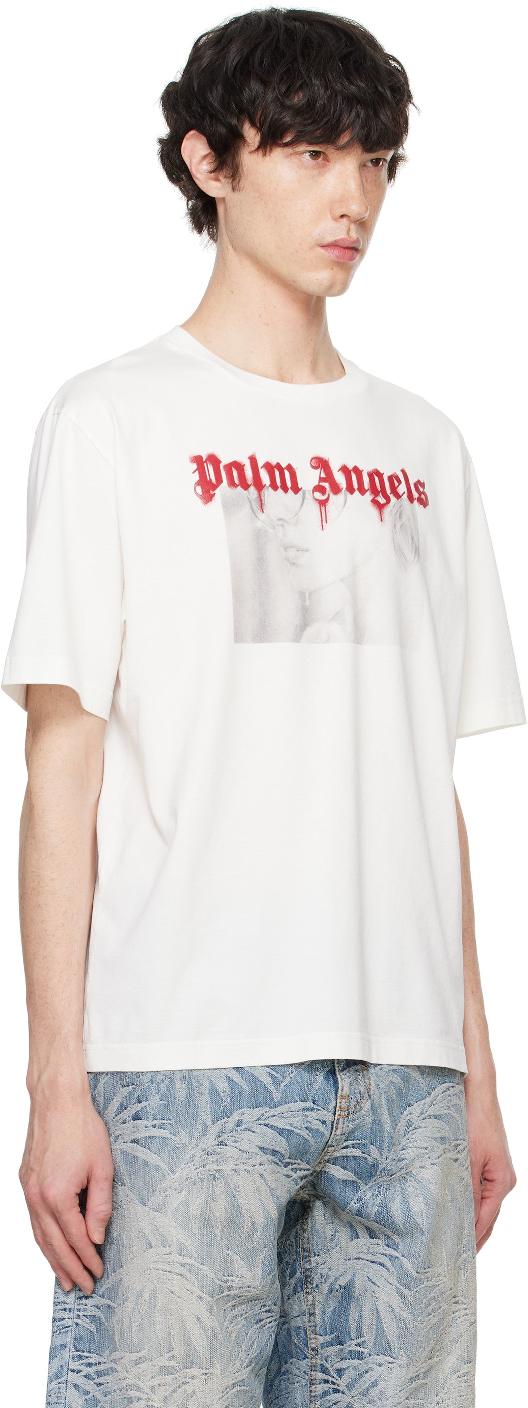 Palm Angels White Portrait Pencil T-shirt